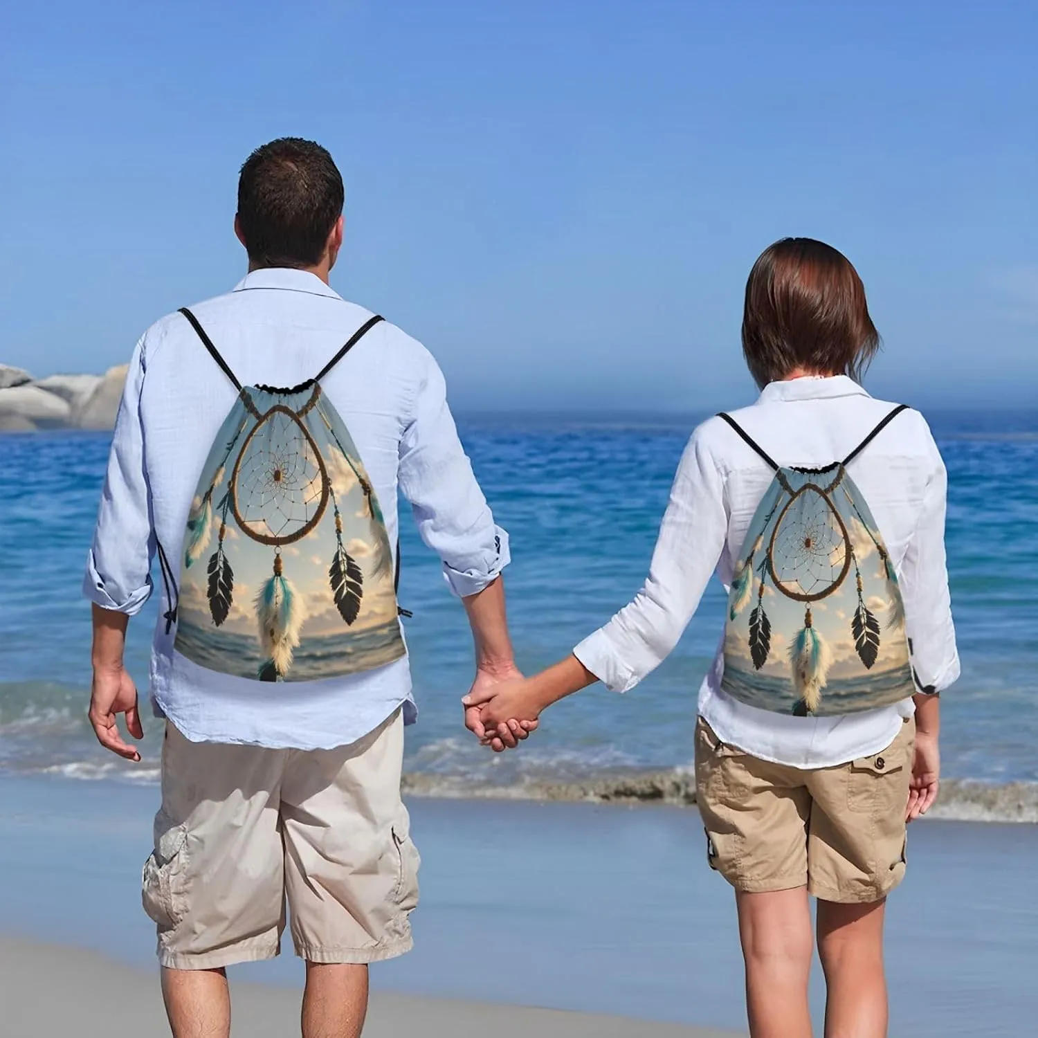 Drawstring Backpack Foldable String Bag Native Dream Catcher Resistant Sackpack Sports Gym Bag for Shopping Yoga