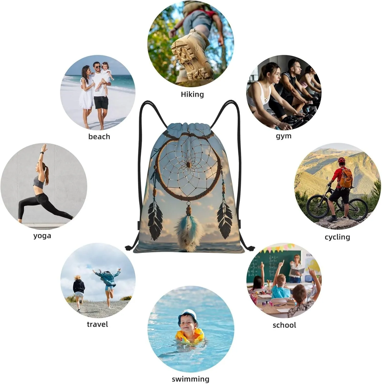 Drawstring Backpack Foldable String Bag Native Dream Catcher Resistant Sackpack Sports Gym Bag for Shopping Yoga