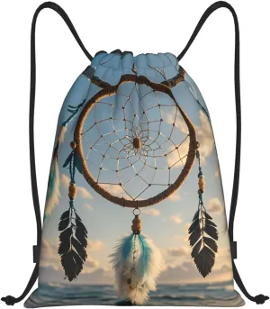 Drawstring Backpack Foldable String Bag Native Dream Catcher Resistant Sackpack Sports Gym Bag for Shopping Yoga
