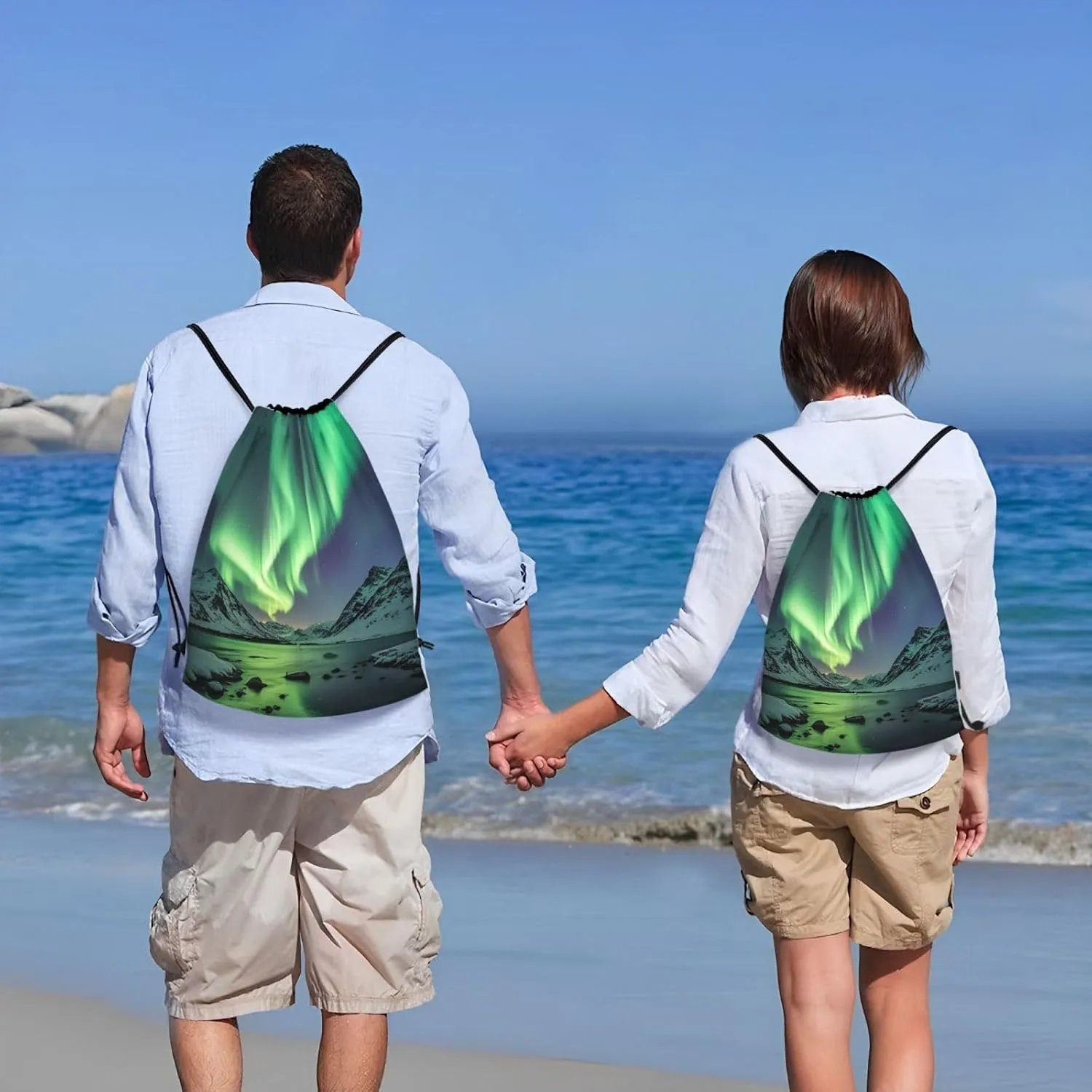 Drawstring Backpack Foldable String Bag Northern Lights Resistant Sackpack Sports Gym Bag for Shopping Yoga