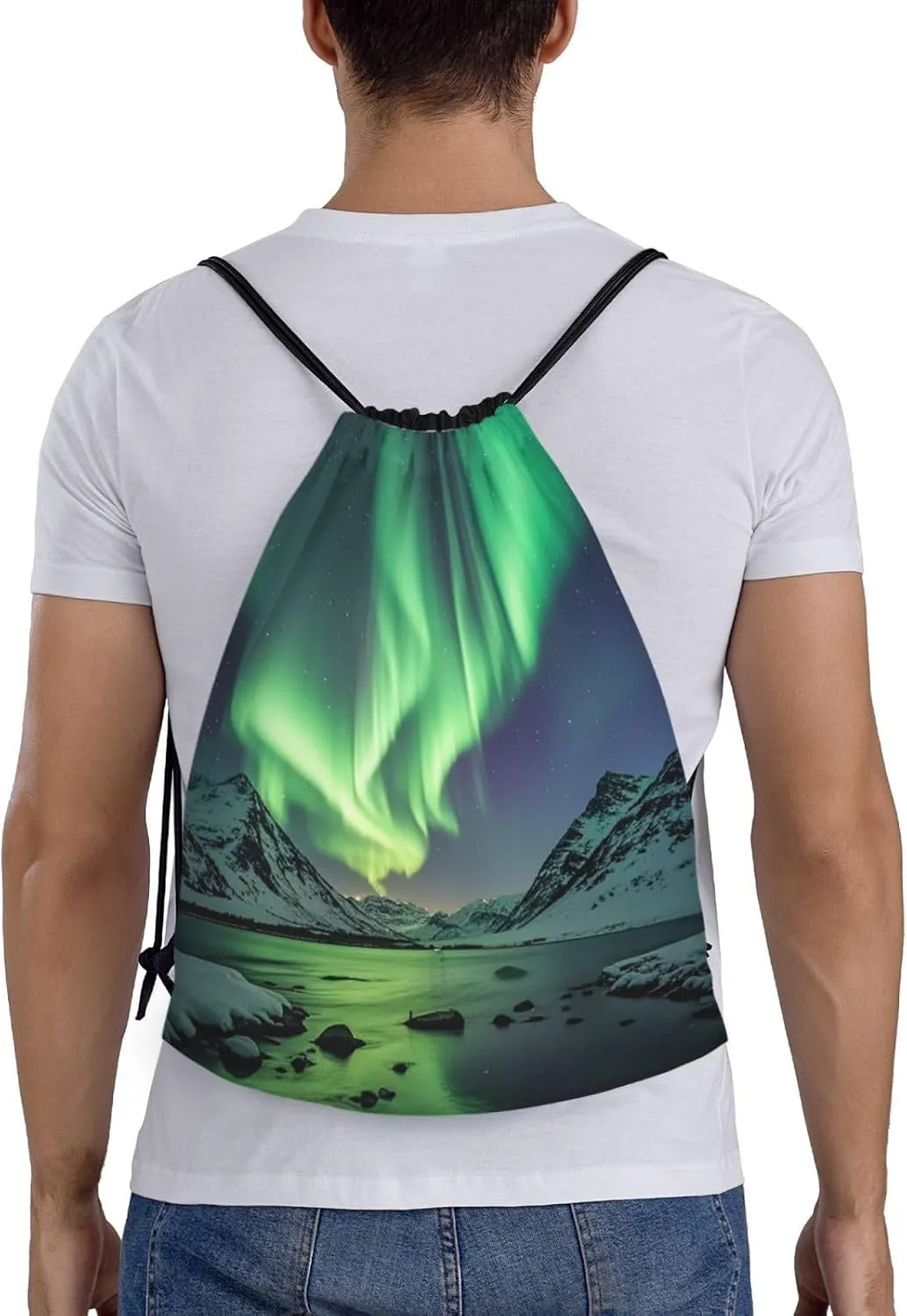 Drawstring Backpack Foldable String Bag Northern Lights Resistant Sackpack Sports Gym Bag for Shopping Yoga