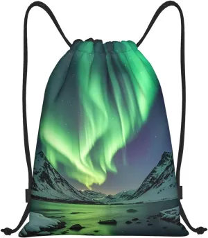 Drawstring Backpack Foldable String Bag Northern Lights Resistant Sackpack Sports Gym Bag for Shopping Yoga