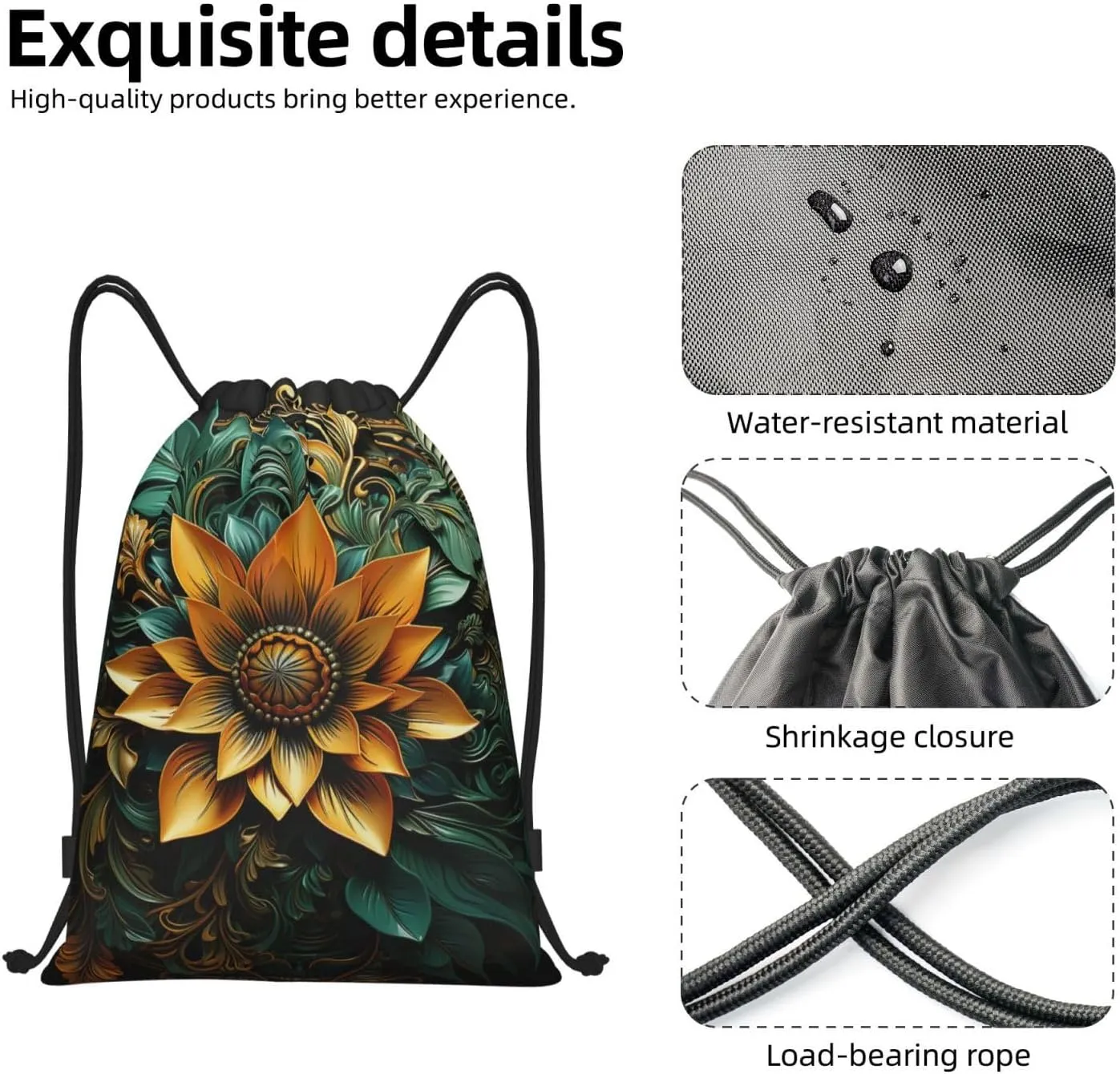Drawstring Backpack For Men Women Carved Flower String Bag Waterproof Cinch Bag Sports Gym Sackpack Small