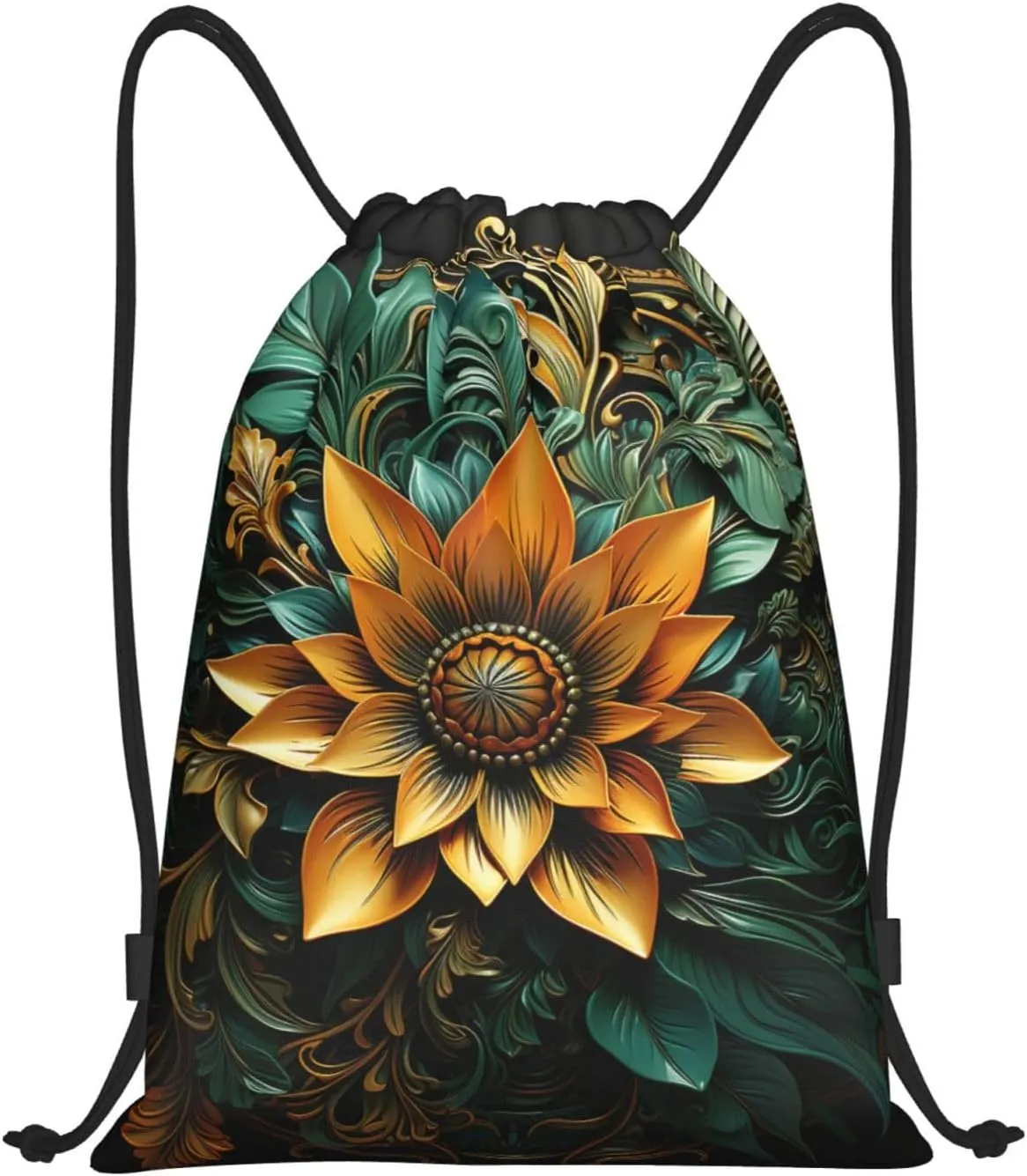 Drawstring Backpack For Men Women Carved Flower String Bag Waterproof Cinch Bag Sports Gym Sackpack Small
