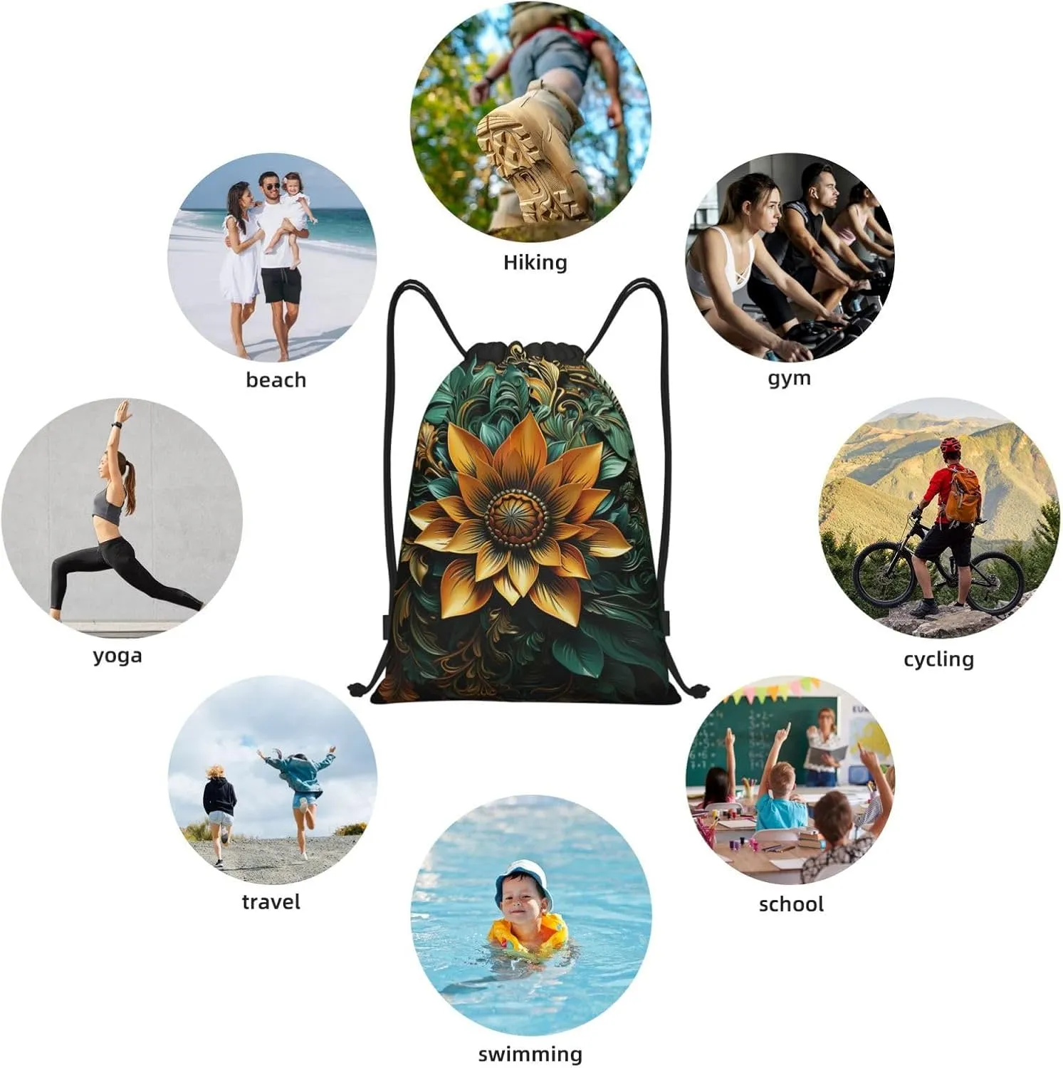 Drawstring Backpack For Men Women Carved Flower String Bag Waterproof Cinch Bag Sports Gym Sackpack Small