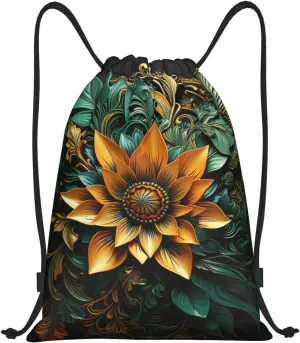 Drawstring Backpack For Men Women Carved Flower String Bag Waterproof Cinch Bag Sports Gym Sackpack Small