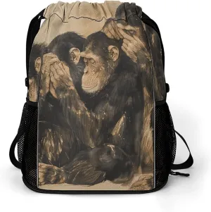 Drawstring Backpack for Men Women Monkeys Huddle Together Sport String Bag Beach Sack Bag Travel Gym Sackpack