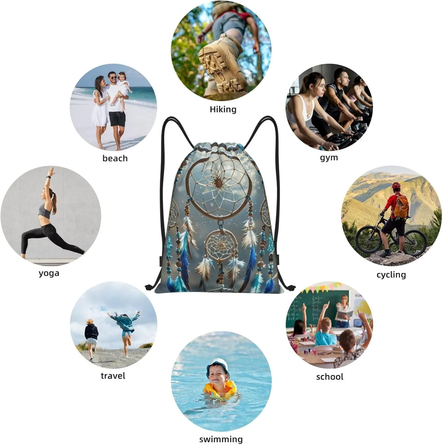 Drawstring Backpack Native American Dream Catcher Sports Gym Bag String Bag Drawstring Bags for Yoga Travel