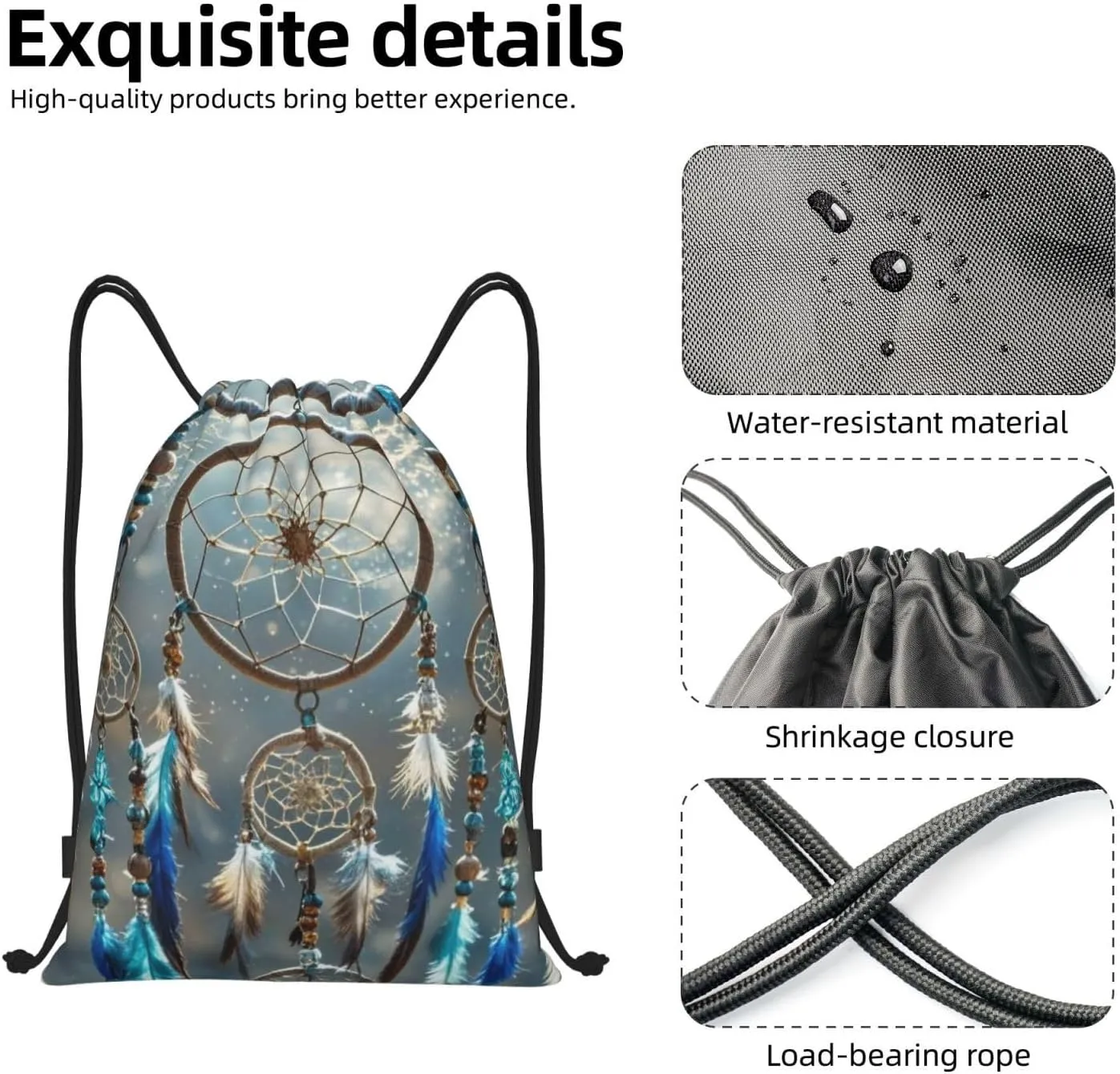 Drawstring Backpack Native American Dream Catcher Sports Gym Bag String Bag Drawstring Bags for Yoga Travel