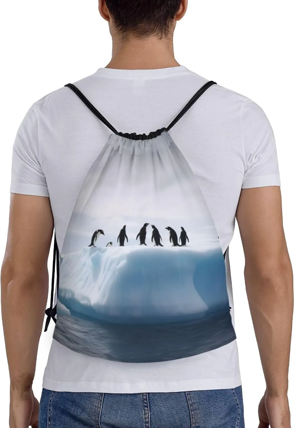 Drawstring Backpack Sackpack Foldable Penguins on the Iceberg Backpack String Bag Sports Gym Bag for Women Men