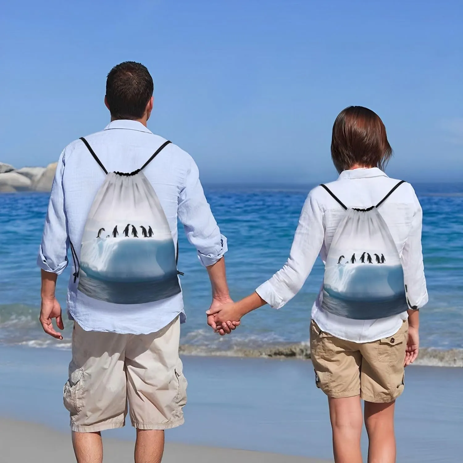 Drawstring Backpack Sackpack Foldable Penguins on the Iceberg Backpack String Bag Sports Gym Bag for Women Men