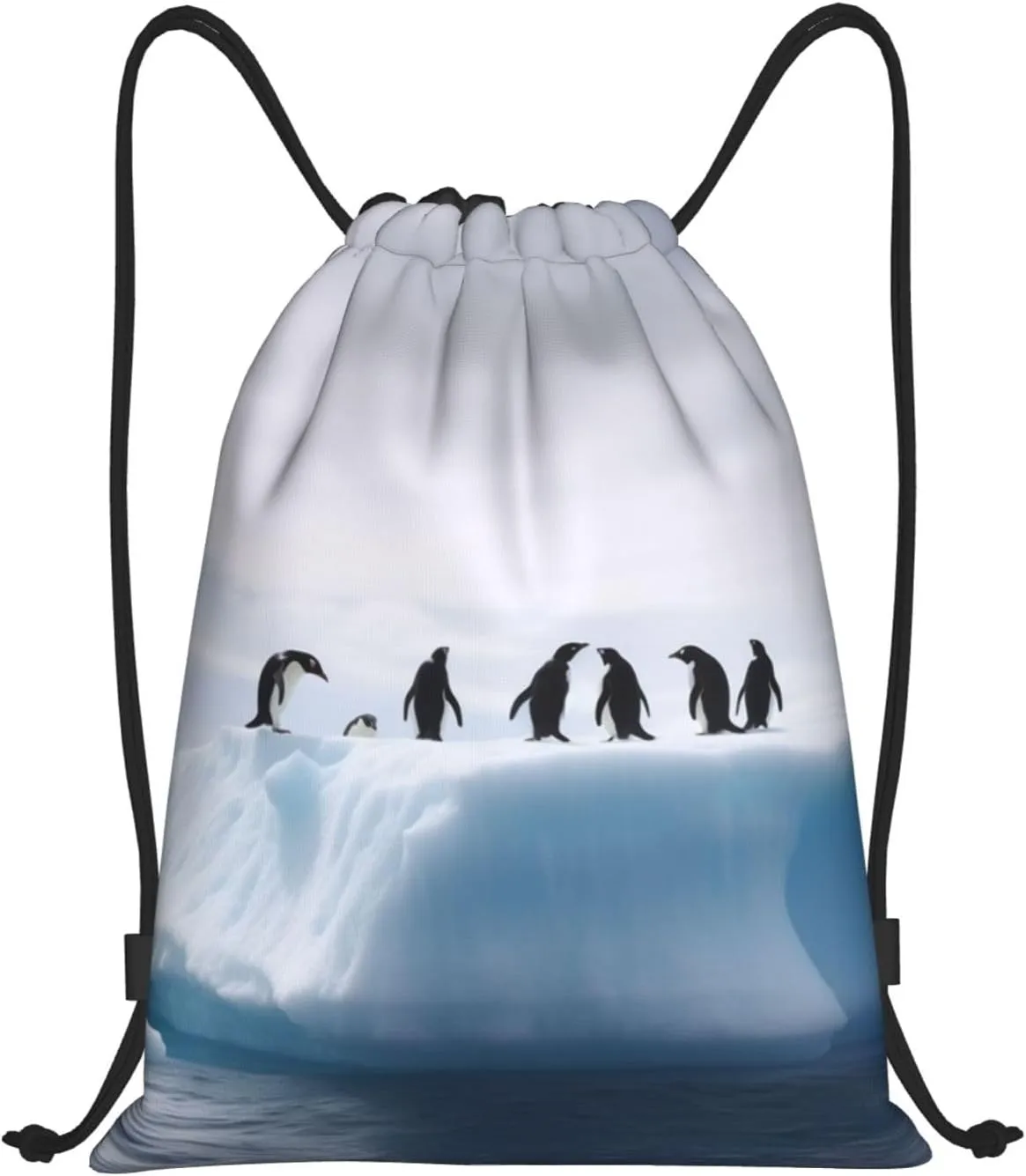 Drawstring Backpack Sackpack Foldable Penguins on the Iceberg Backpack String Bag Sports Gym Bag for Women Men