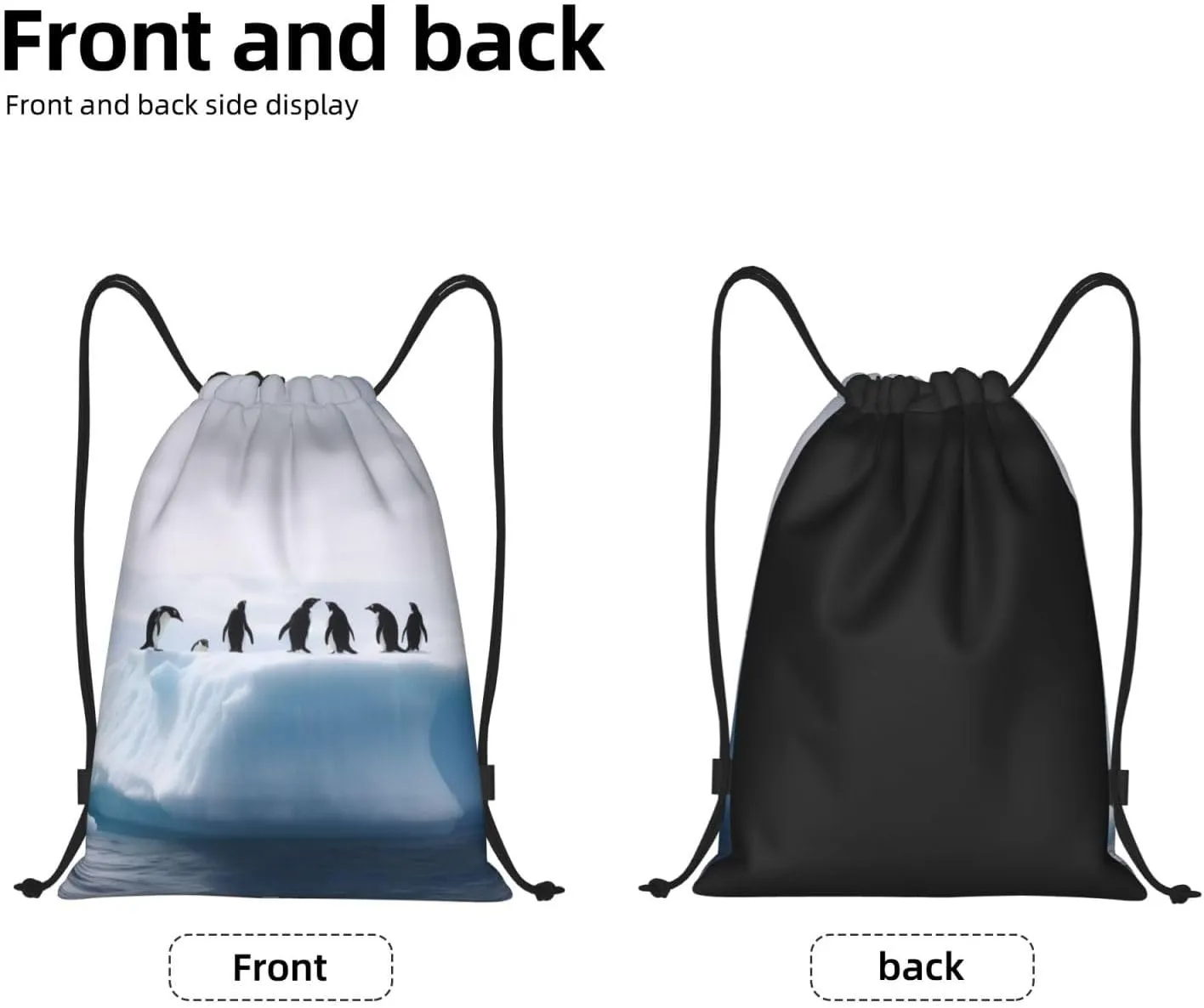 Drawstring Backpack Sackpack Foldable Penguins on the Iceberg Backpack String Bag Sports Gym Bag for Women Men