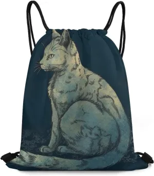 Drawstring Backpack Sports Gym Bag Cat Silhouette Drawstring Bags for Gym Sports Yoga Travel