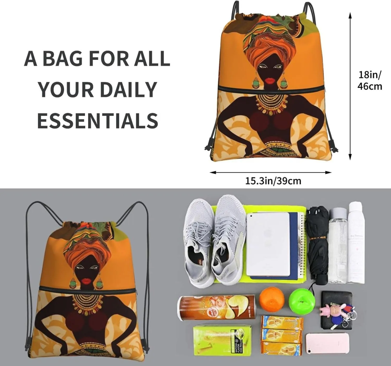 Drawstring Backpack Sports Gym Bags African Woman Drawstring Bags for Men Women Beach Bag String Bag