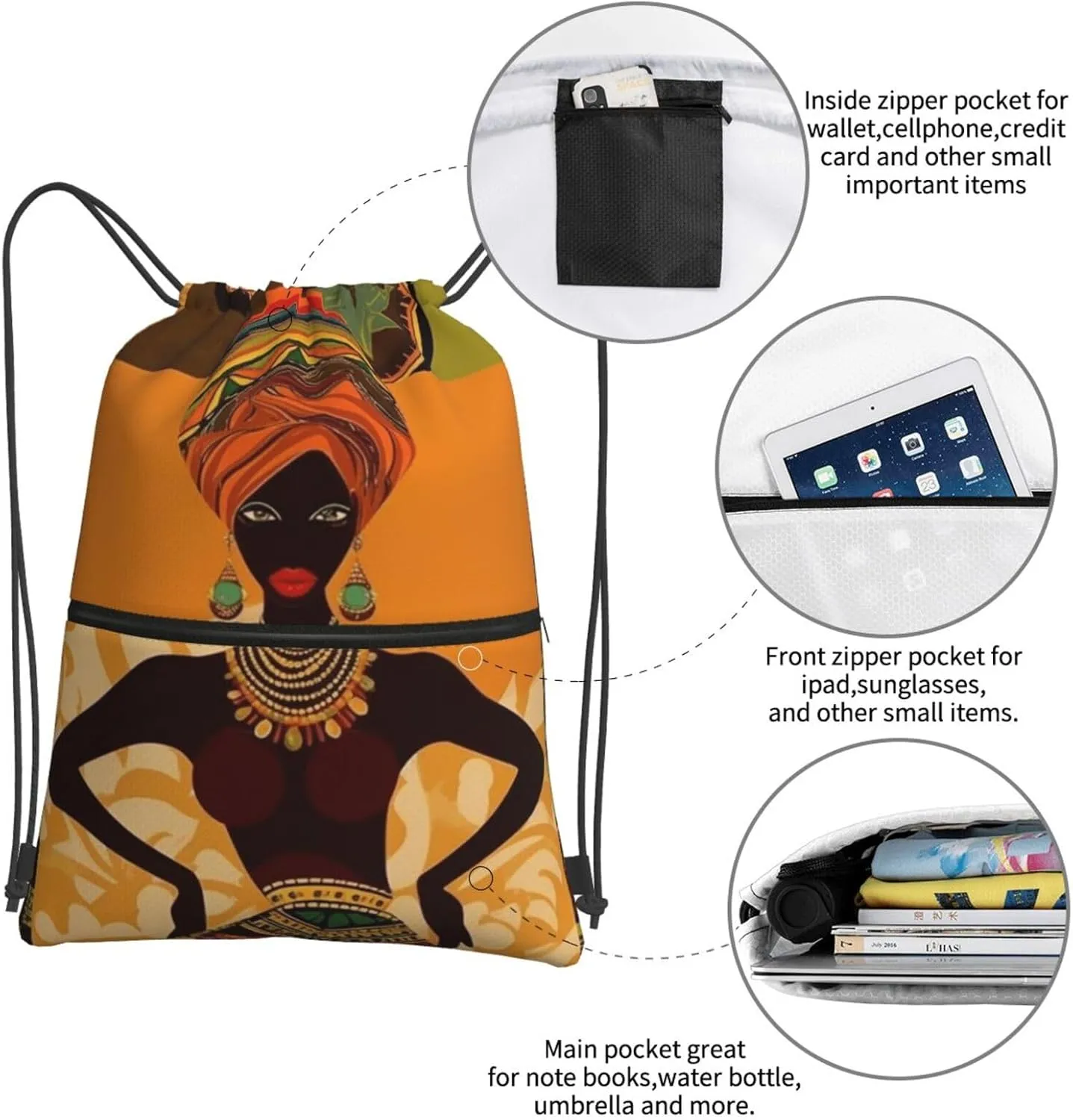 Drawstring Backpack Sports Gym Bags African Woman Drawstring Bags for Men Women Beach Bag String Bag