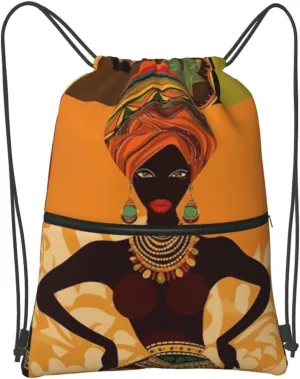 Drawstring Backpack Sports Gym Bags African Woman Drawstring Bags for Men Women Beach Bag String Bag