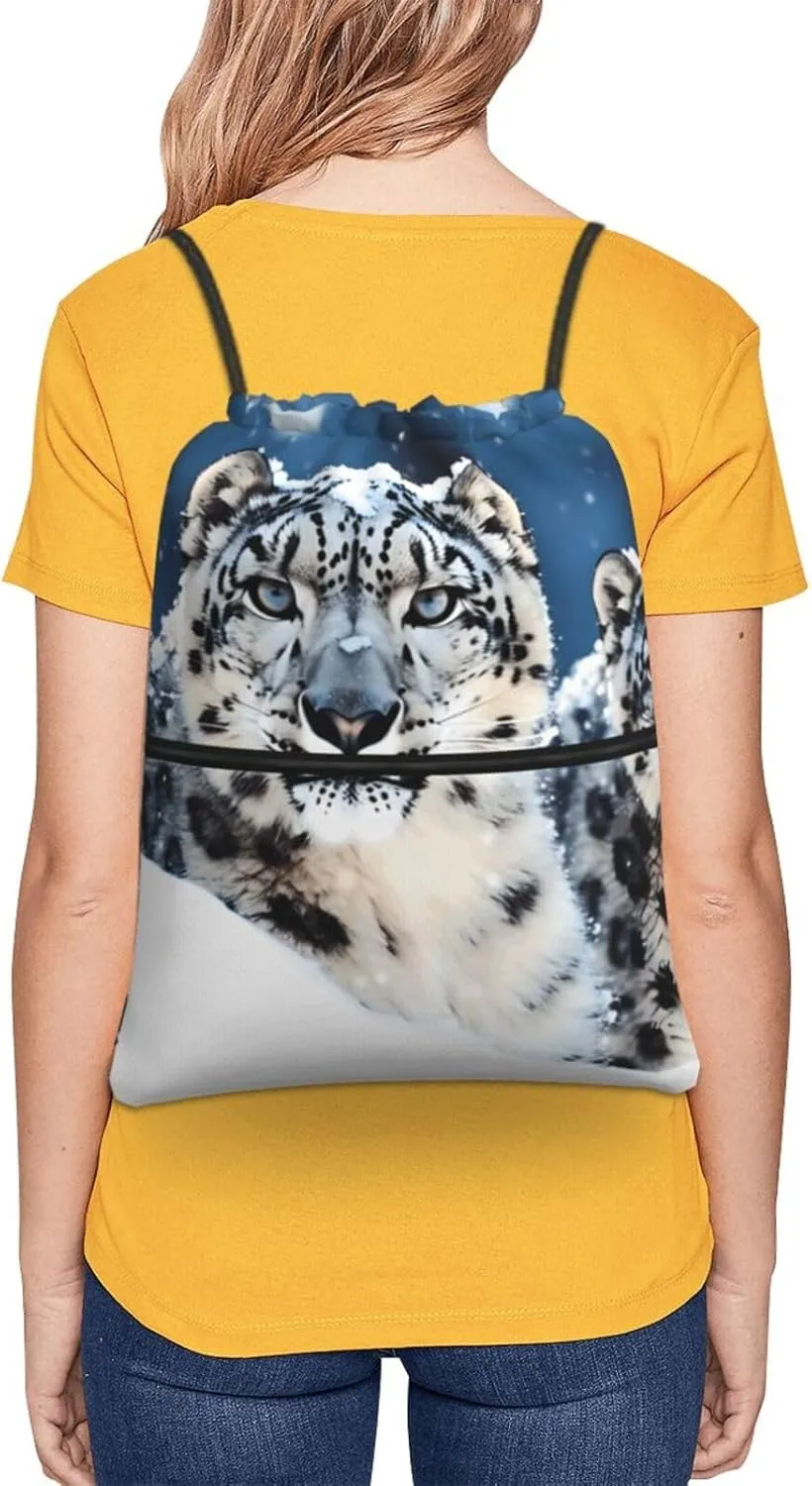 Drawstring Backpack Sports Gym Bags Blue eyed snow leopard Drawstring Bags for Men Women Beach Bag String Bag