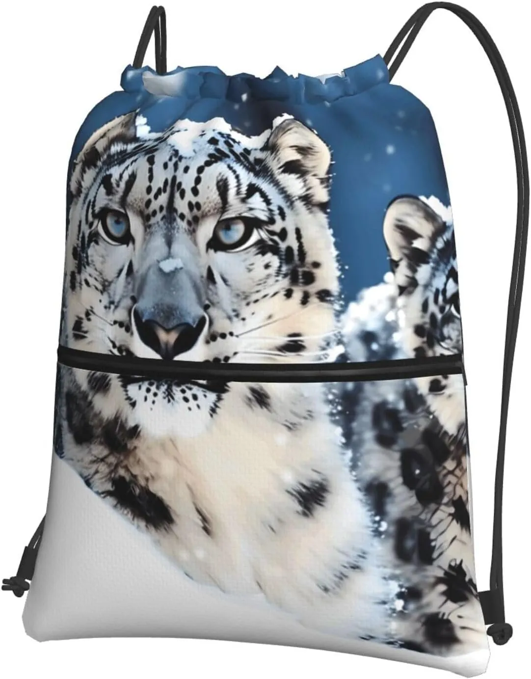 Drawstring Backpack Sports Gym Bags Blue eyed snow leopard Drawstring Bags for Men Women Beach Bag String Bag