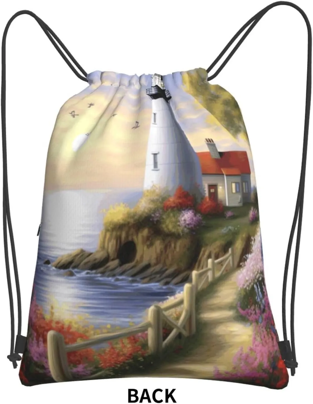 Drawstring Backpack Sports Gym Bags Lighthouse Diamond Painting Drawstring Bags for Men Women Beach Bag String Bag