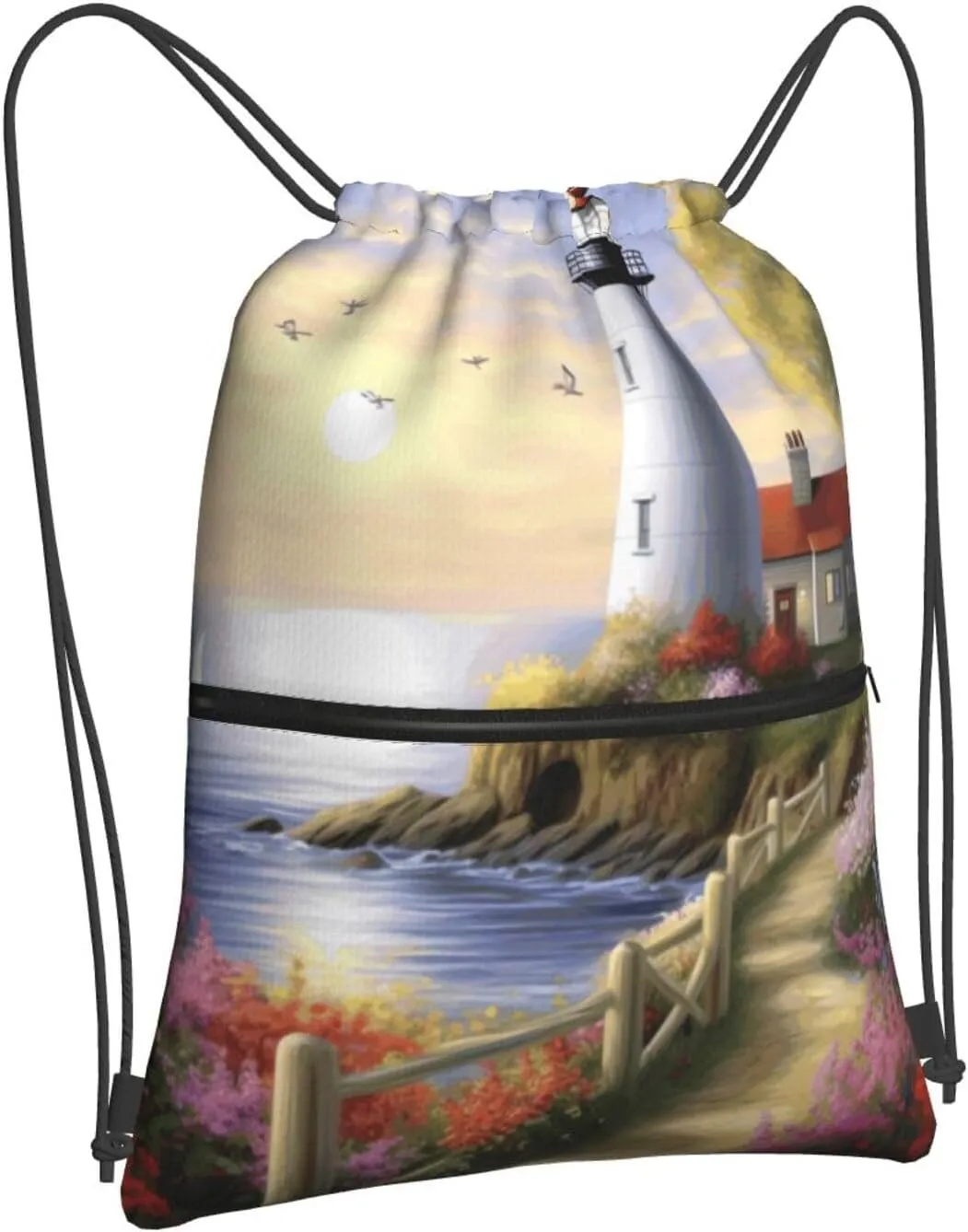 Drawstring Backpack Sports Gym Bags Lighthouse Diamond Painting Drawstring Bags for Men Women Beach Bag String Bag