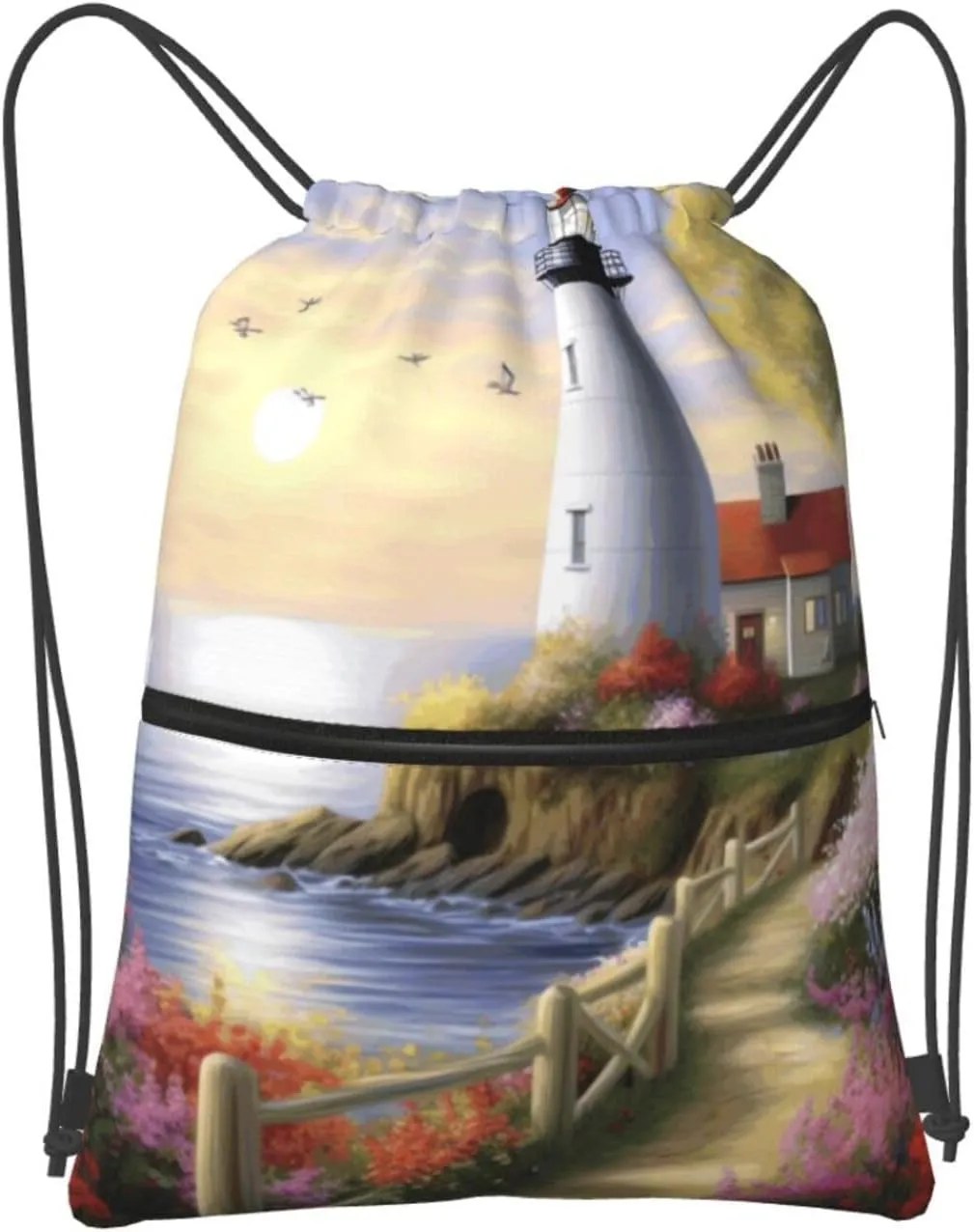 Drawstring Backpack Sports Gym Bags Lighthouse Diamond Painting Drawstring Bags for Men Women Beach Bag String Bag