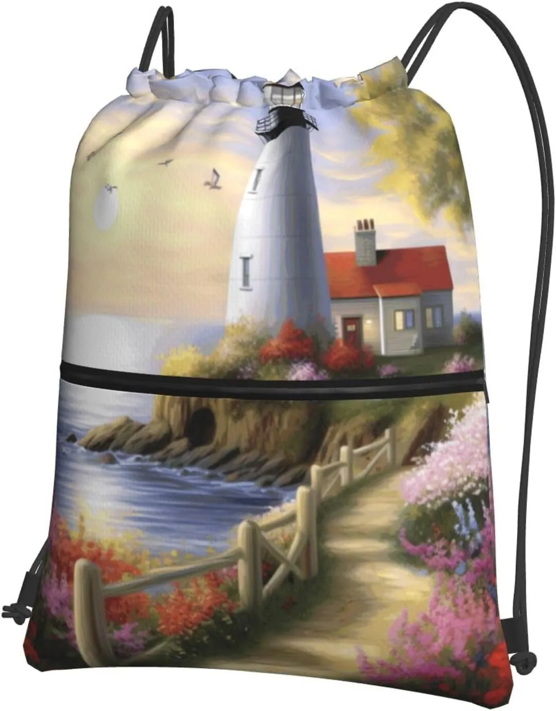 Drawstring Backpack Sports Gym Bags Lighthouse Diamond Painting Drawstring Bags for Men Women Beach Bag String Bag