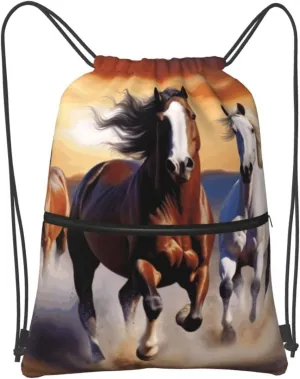 Drawstring Backpack Sports Gym Bags Running Horses Drawstring Bags for Men Women Beach Bag String Bag