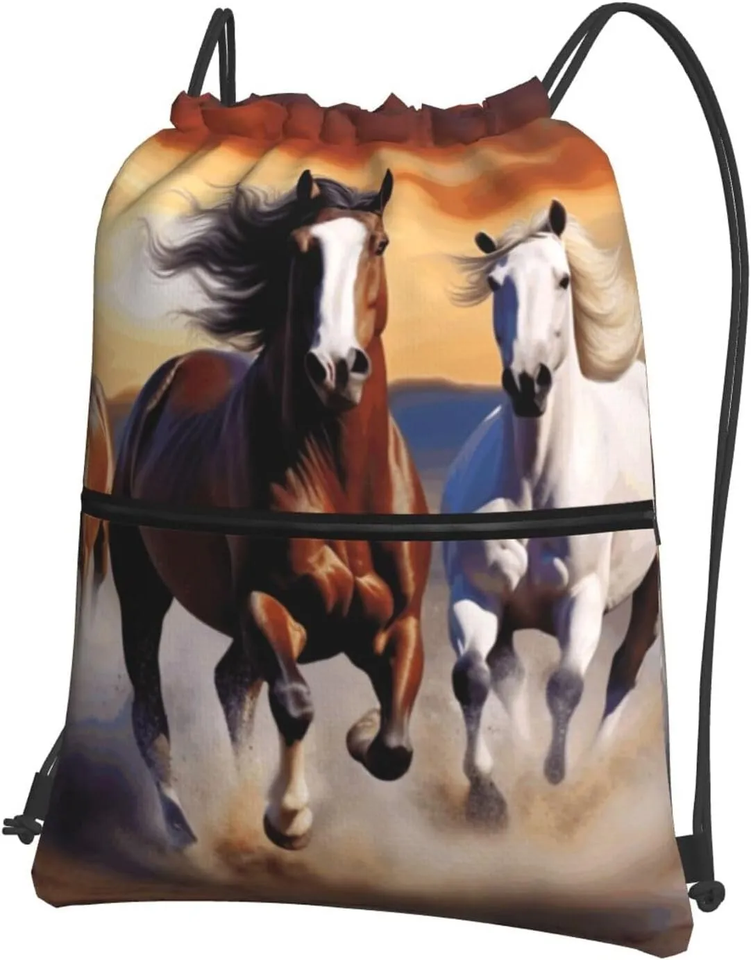 Drawstring Backpack Sports Gym Bags Running Horses Drawstring Bags for Men Women Beach Bag String Bag