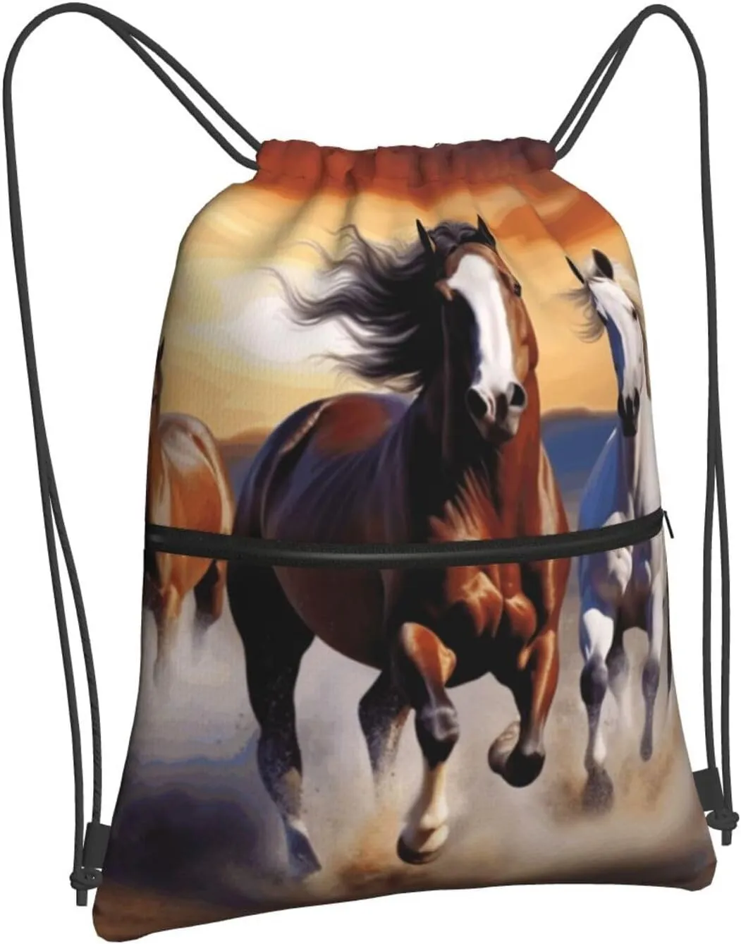 Drawstring Backpack Sports Gym Bags Running Horses Drawstring Bags for Men Women Beach Bag String Bag