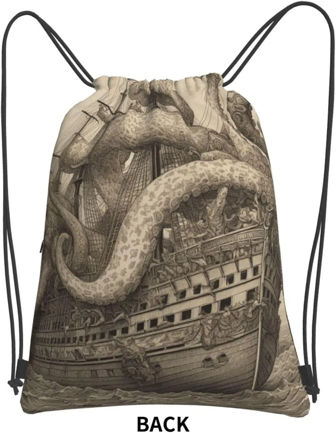 Drawstring Backpack Sports Gym Bags Sailing Pirate Octopus Drawstring Bags for Men Women Beach Bag String Bag