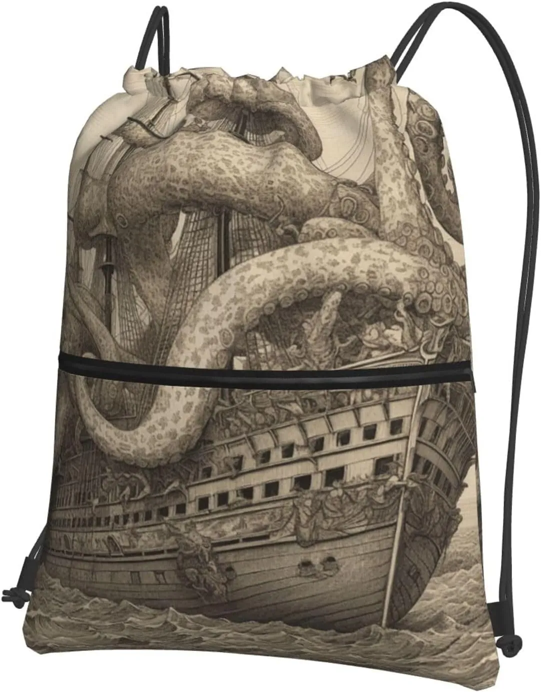 Drawstring Backpack Sports Gym Bags Sailing Pirate Octopus Drawstring Bags for Men Women Beach Bag String Bag