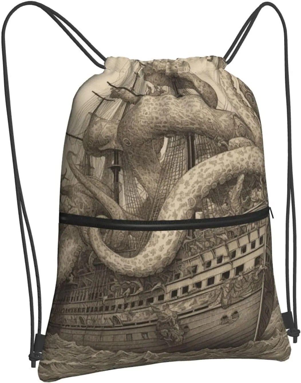 Drawstring Backpack Sports Gym Bags Sailing Pirate Octopus Drawstring Bags for Men Women Beach Bag String Bag