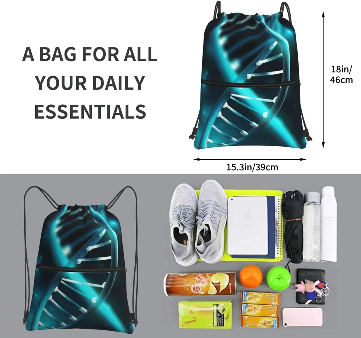 Drawstring Backpack Sports Gym Bags Science Gene Strand Drawstring Bags for Men Women Beach Bag String Bag