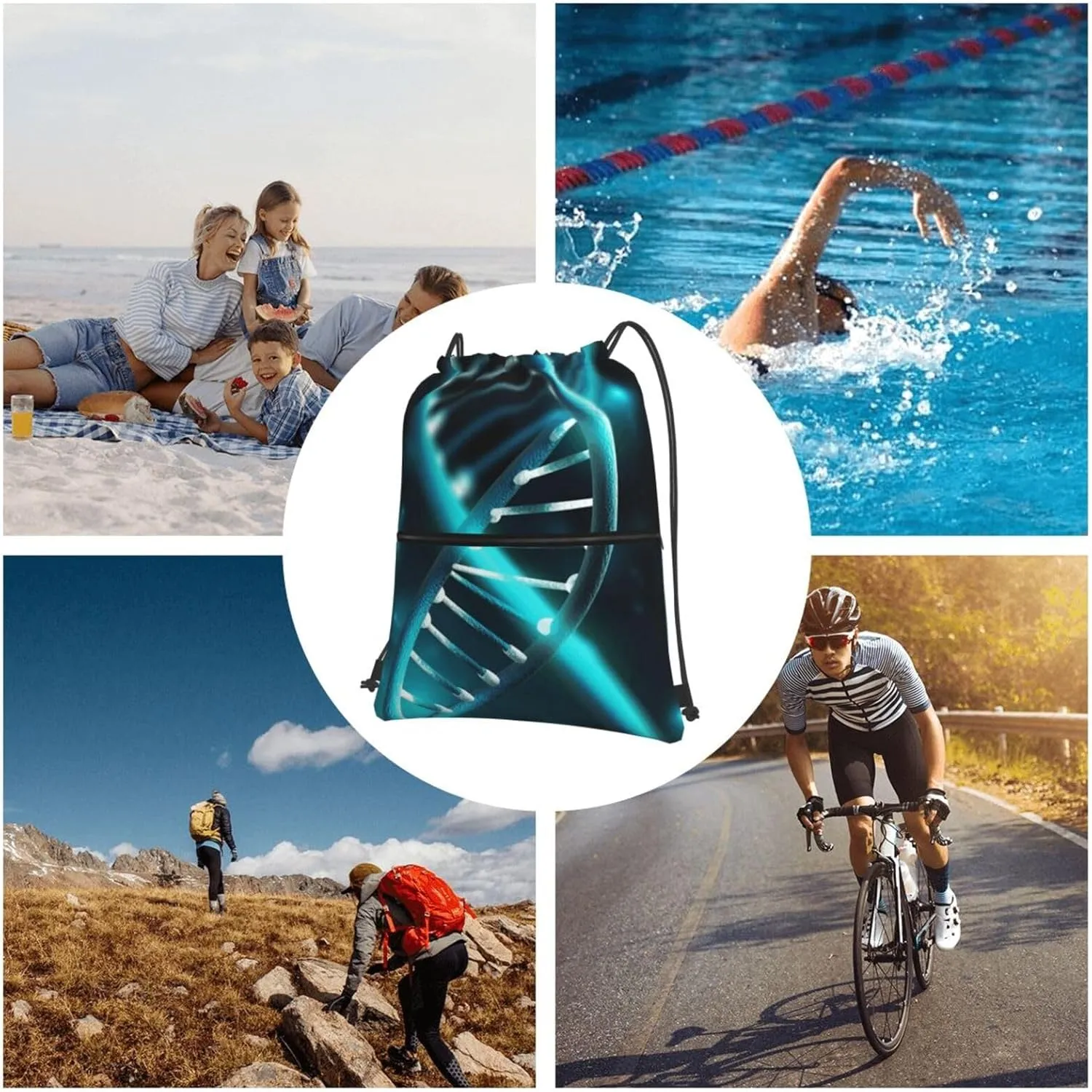 Drawstring Backpack Sports Gym Bags Science Gene Strand Drawstring Bags for Men Women Beach Bag String Bag