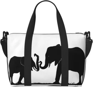 Duffle Bag Large Lightweight Foldable Print Weekender Bag Travel Bag Carry on Bag Overnight Bag, for Gym Sports Yoga Women, old elephant and young elephant
