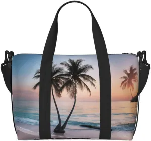 Duffle Bag Large Lightweight Foldable Print Weekender Bag Travel Bag Carry on Bag Overnight Bag, for Gym Sports Yoga Women, Sunrise Tropical Palm Tree Island