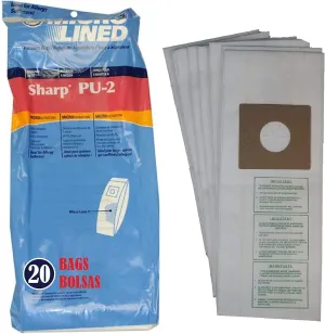 DVC Replacement For Sharp PU-2 Micro-Lined American Made Premium Upright Bags | Replacement Parts to Keep Clean and Breathe Easy | Made in the USA | 20 Bags