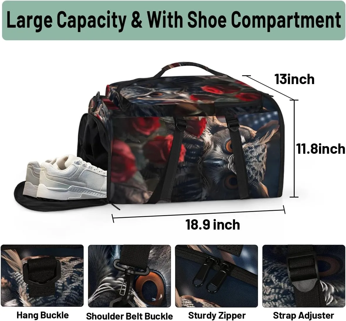 Eagles Travel Backpack Carry On Flight Approved for Women Men, 18.9 Inch Large 4th of July Patriotic Theme Airline Approved Luggage Weekender Backpacks