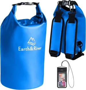 EARTH&RIVER Premium Waterproof Dry Bag Backpack, Extra Thick, Protection for All Water Activities & Camping, Floating Lightweight Dry Bag & IPX8 Waterproof Phone Case (Navy Blue, 5L)