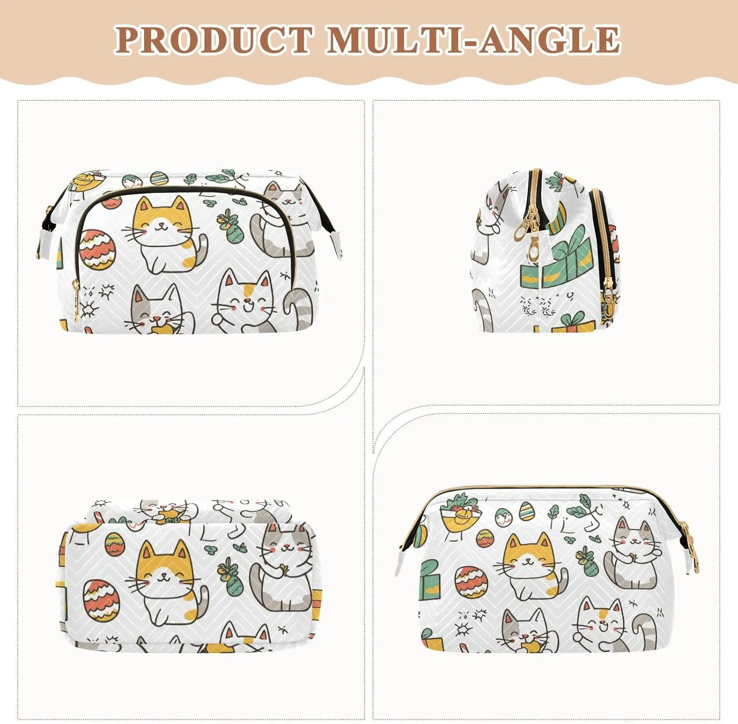 Easter Laperm Cats White Cosmetics Bag Essentials Large Makeup Bag Cosmetic Bags For Purse for Cosmetic Makeup