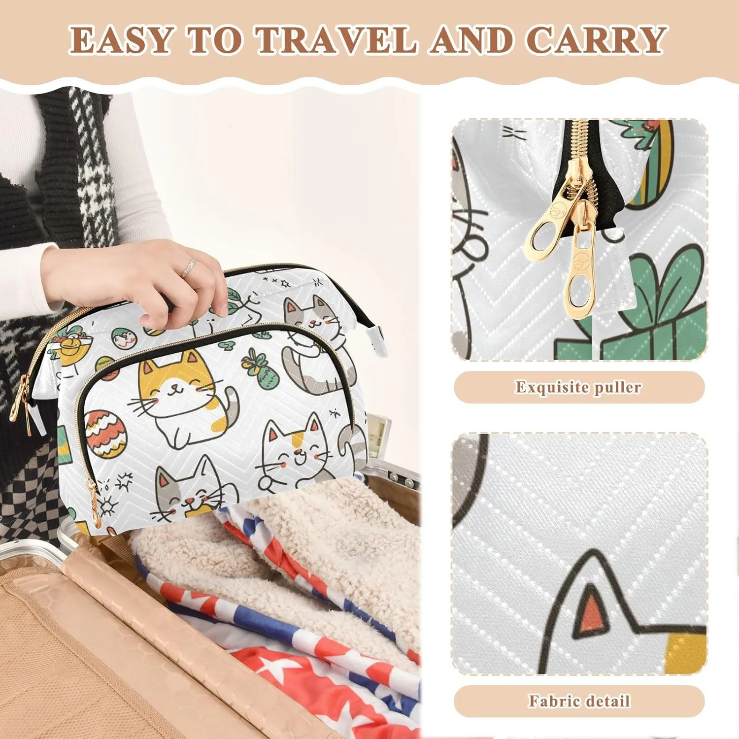 Easter Laperm Cats White Cosmetics Bag Essentials Large Makeup Bag Cosmetic Bags For Purse for Cosmetic Makeup