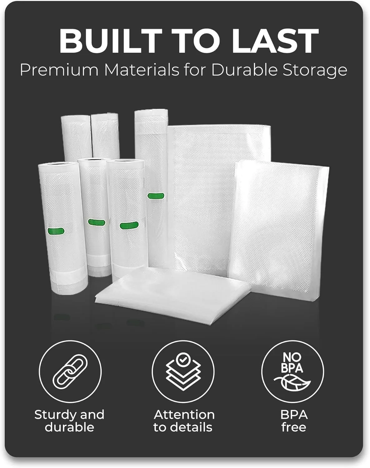 EconoHome Heavy Duty Vacuum Seal Bags for Food - Commercial-Grade, Airtight & Leakproof Plastic Vacuum Storage Bags for Sous Vide, Meal Preparation, Processing & Dry Aging Meat - 8"x20' Roll, 6 Pack