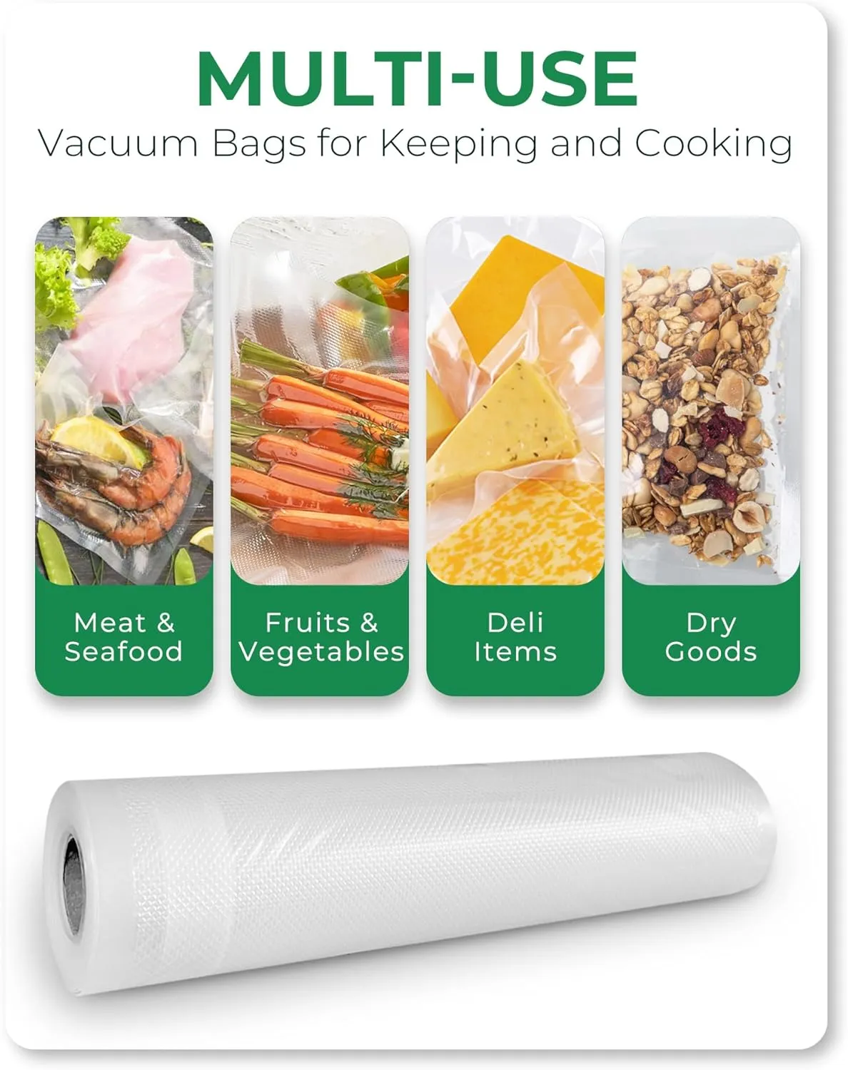 EconoHome Heavy Duty Vacuum Seal Bags for Food - Commercial-Grade, Airtight & Leakproof Plastic Vacuum Storage Bags for Sous Vide, Meal Preparation, Processing & Dry Aging Meat - 8"x20' Roll, 6 Pack