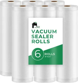 EconoHome Heavy Duty Vacuum Seal Bags for Food - Commercial-Grade, Airtight & Leakproof Plastic Vacuum Storage Bags for Sous Vide, Meal Preparation, Processing & Dry Aging Meat - 8"x20' Roll, 6 Pack