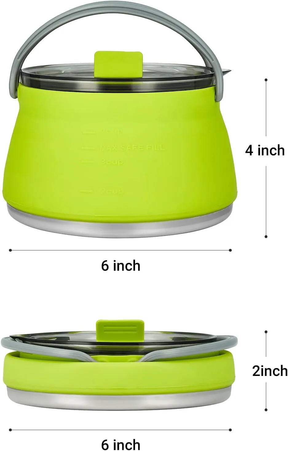 EEZEE 1L Collapsible Camping Kettle Portable Travel Kettle Folding Silicone Camping Cook Pot Foldable Compact Hiking Water Boiler and Warmer with Lid BPA-Free Backpacking Pot