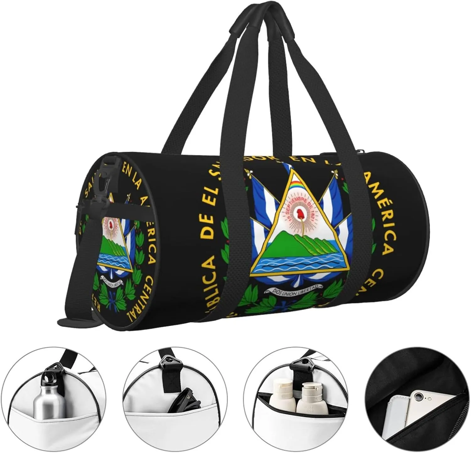 El Salvador Flag Round Travel Duffel Bag Large Capacity Gym Sports Bags for Hiking Vacation Trips