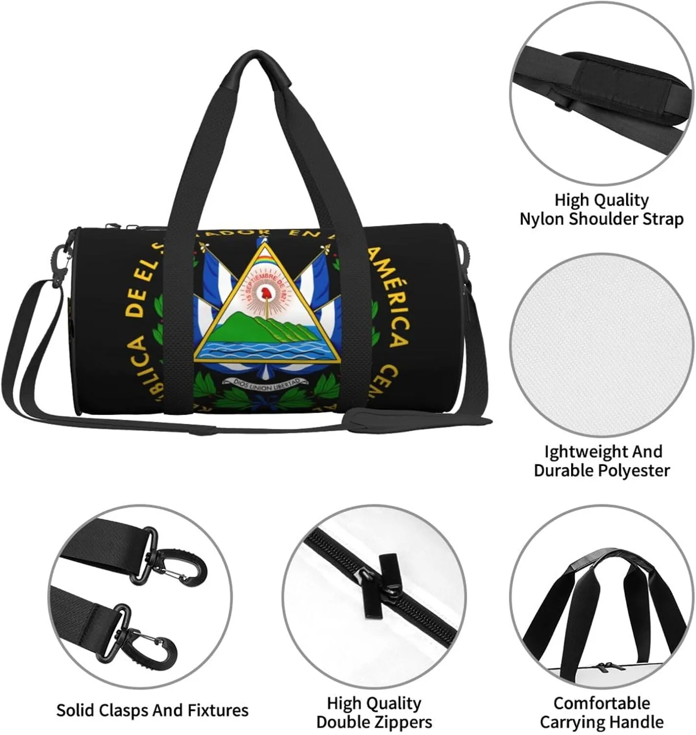 El Salvador Flag Round Travel Duffel Bag Large Capacity Gym Sports Bags for Hiking Vacation Trips