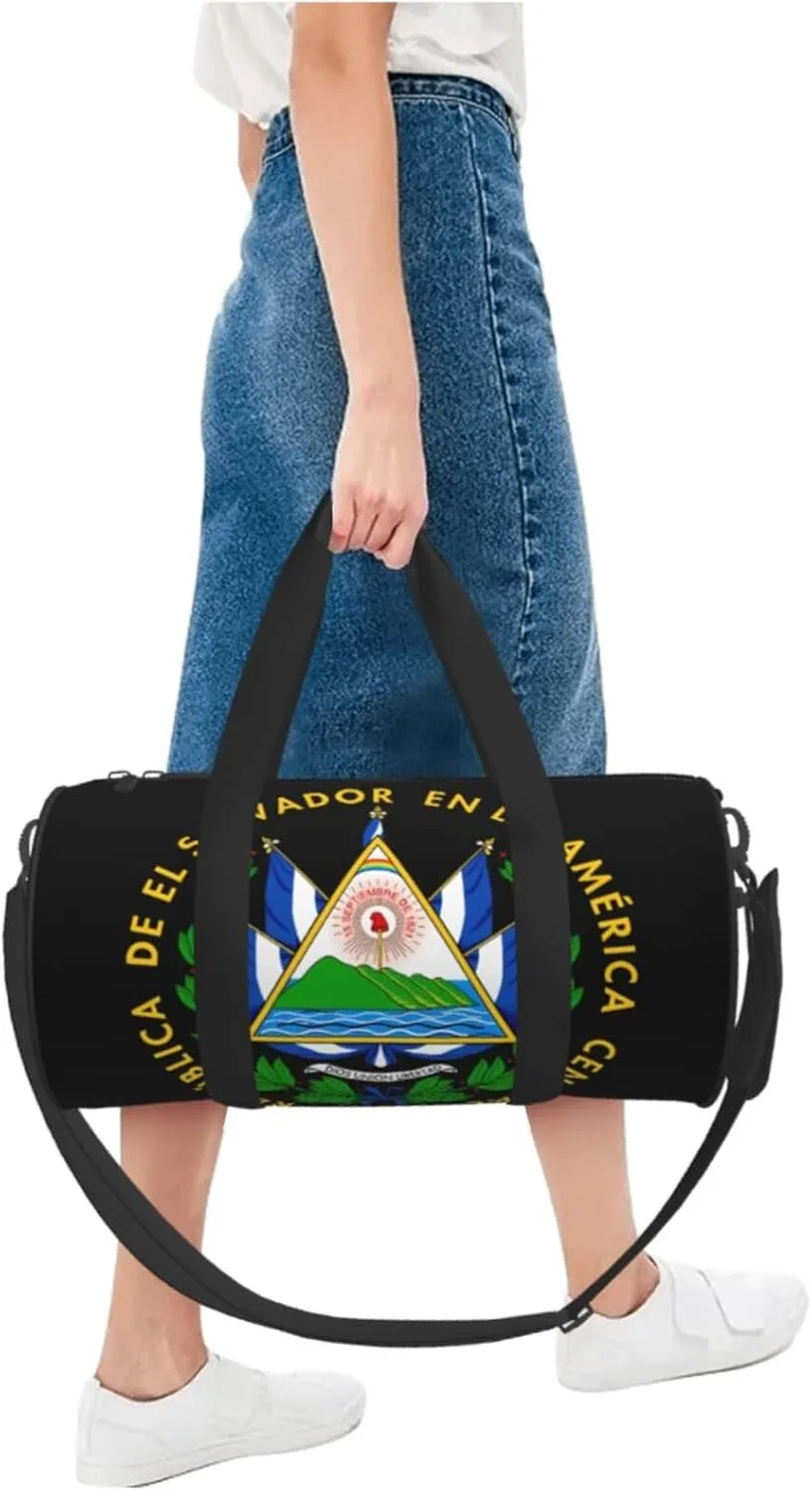 El Salvador Flag Round Travel Duffel Bag Large Capacity Gym Sports Bags for Hiking Vacation Trips