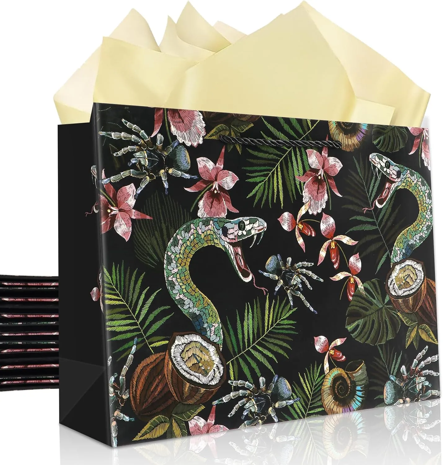 Elivida 12 Pack 13" Heavy Duty Gift Bags for Men,Cool Design Black Gift Bag for Gothic Lovers,Unique and Individuality Gift Bags with Tissue Paper for Father's Day,Birthday,Halloween&Special Occasion